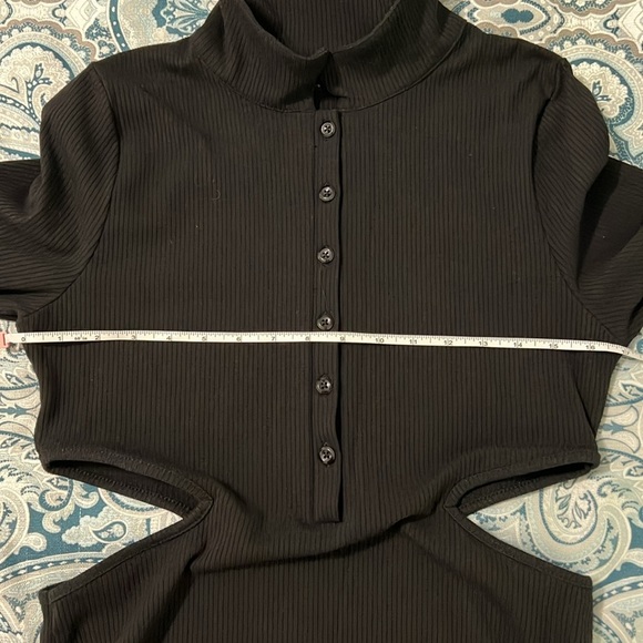Urban Outfitters|Black Bodycon Ribbed Mini Dress w Collar & Side Cut-Out Detail• - Picture 8 of 9